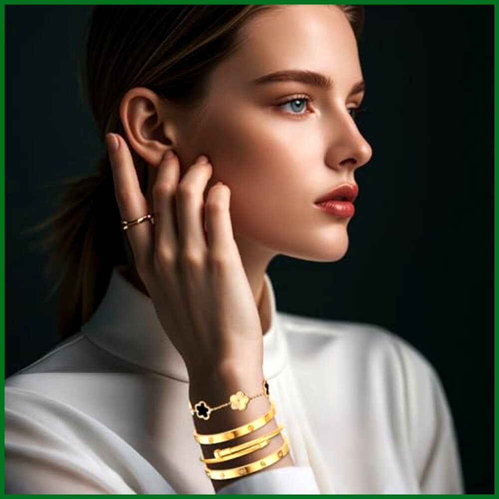 Stackable Bangle Bracelets Set Stainless Steel Go… - image 4